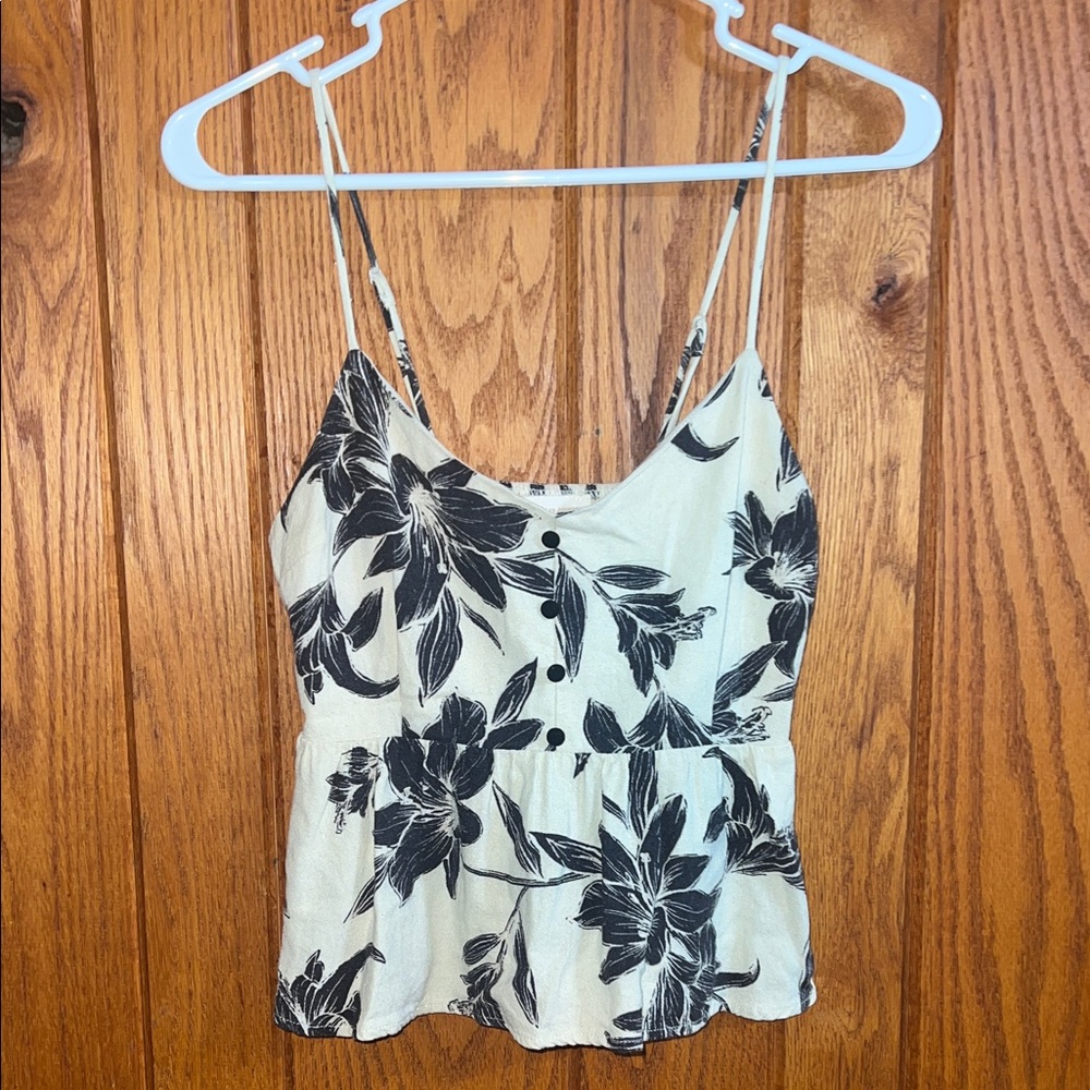 Elegant Floral Camisole - Black and Cream Size M